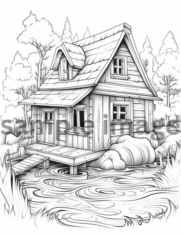 Cozy Cabins Coloring Book